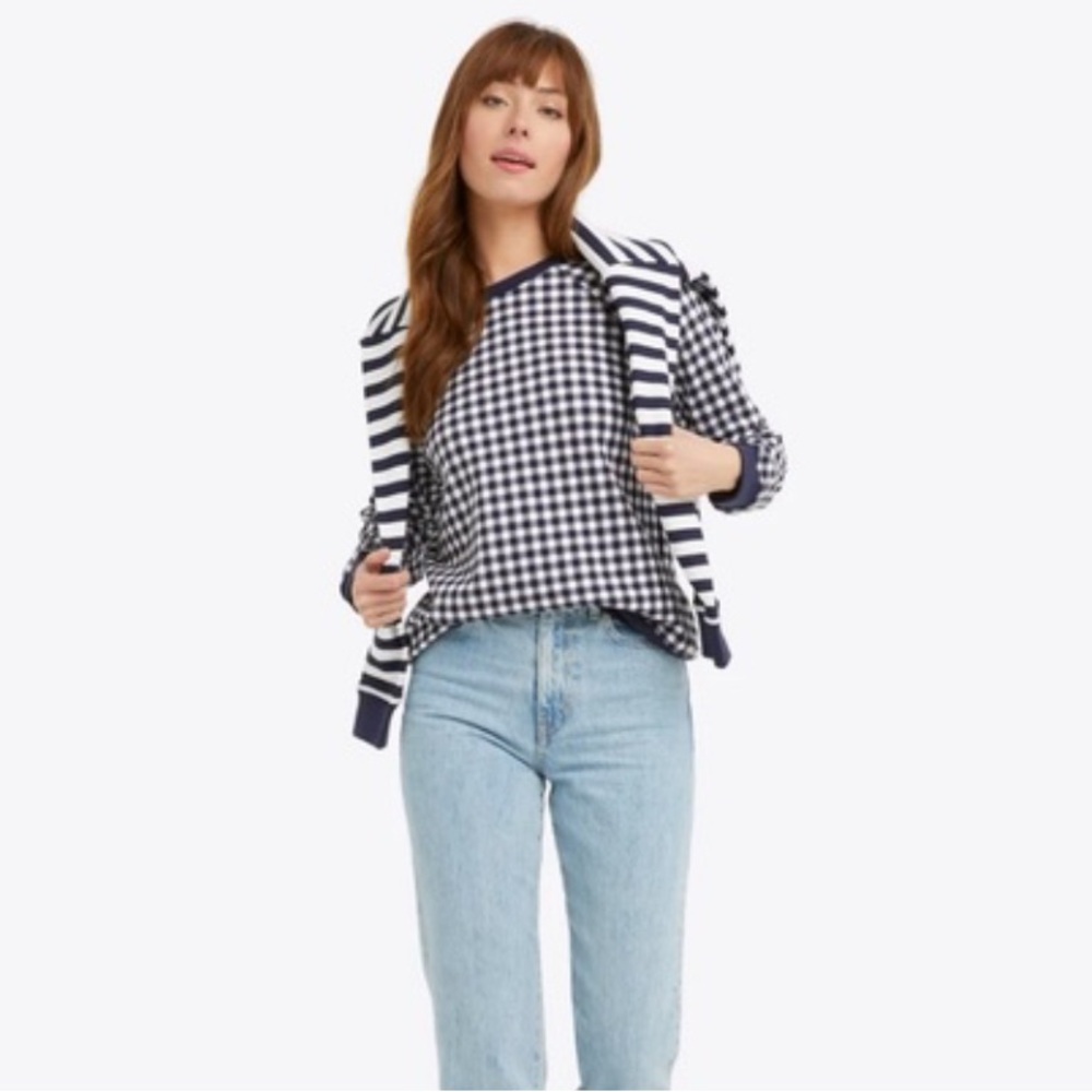 Draper James Navy Gingham Checkered Sweatshirt - Picture 4 of 8